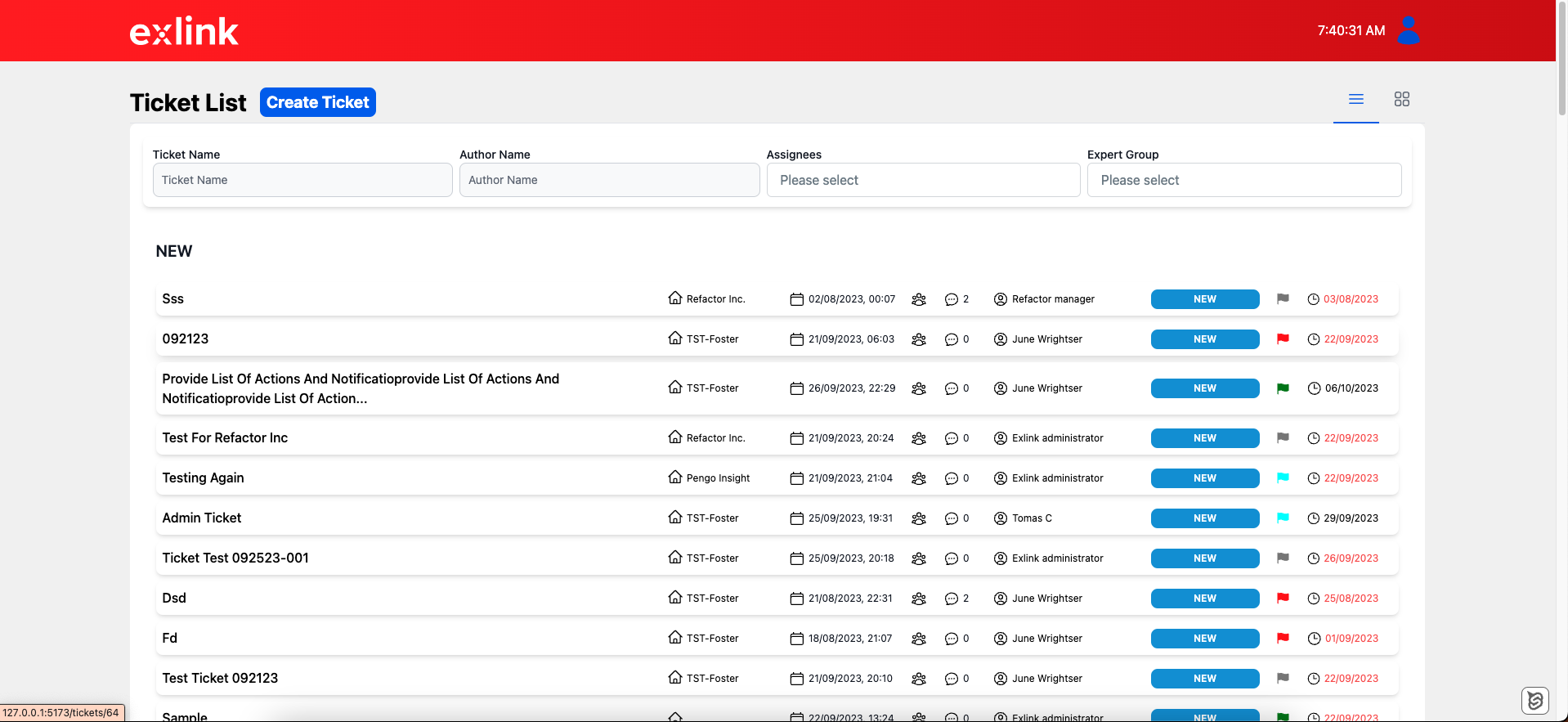 Exlink Ticketing System